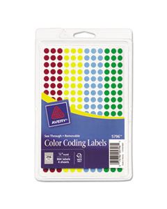 AVE05796 HANDWRITE-ONLY SELF-ADHESIVE "SEE THROUGH" REMOVABLE ROUND COLOR DOTS, 0.25" DIA., ASSORTED COLORS, 216/SHEET, 4 SHEETS/PACK