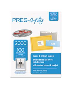 AVE30601 LABELS, LASER PRINTERS, 1 X 4, WHITE, 20/SHEET, 100 SHEETS/BOX