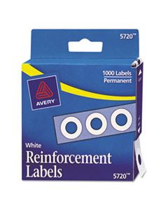 AVE05720 DISPENSER PACK HOLE REINFORCEMENTS, 1/4" DIA, WHITE, 1000/PACK