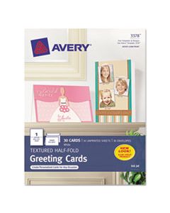 AVE3378 TEXTURED HALF-FOLD GREETING CARDS, INKJET, 5 1/2 X 8 1/2, WHT, 30/BX W/ENVELOPES