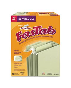 SMD64032 ERASABLE FASTAB HANGING FOLDERS, LETTER SIZE, 1/3-CUT TAB, MOSS, 20/BOX