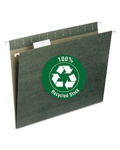 SMD65001 100% RECYCLED HANGING FILE FOLDERS, LETTER SIZE, 1/5-CUT TAB, STANDARD GREEN, 25/BOX