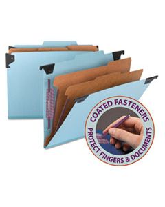 SMD65115 HANGING PRESSBOARD CLASSIFICATION FOLDERS WITH SAFESHIELDCOATED FASTENERS, LETTER SIZE, 2 DIVIDERS, BLUE
