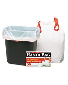 WBIHAB6DK50CT DRAWSTRING KITCHEN BAGS, 13 GAL, 0.6 MIL, 24" X 27.4", WHITE, 50/BOX, 6 BOXES/CARTON