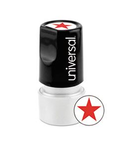 UNV10081 ROUND MESSAGE STAMP, STAR, PRE-INKED/RE-INKABLE, RED