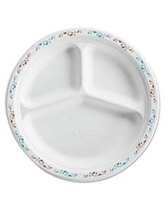 MOLDED FIBER PLATE, 10 1/4", 3-COMP, WHITE W/VINE THEME, 500/CARTON