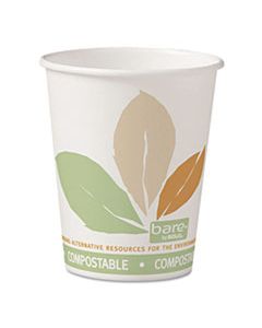 SCC370PLAJ7234 BARE BY SOLO ECO-FORWARD PLA PAPER HOT CUPS, 10 OZ, LEAF DESIGN, WHITE/GREEN/ORANGE, 50/BAG, 20 BAGS/CARTON