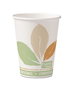 SCC412PLNJ7234 BARE BY SOLO ECO-FORWARD PLA PAPER HOT CUPS, 12 OZ, LEAF DESIGN, WHITE/GREEN/ORANGE, 50/BAG, 20 BAGS/CARTON