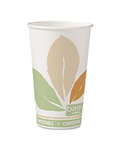 SCC316PLABB BARE BY SOLO ECO-FORWARD PLA PAPER HOT CUPS, 16 OZ, LEAF DESIGN, WHITE/GREEN/ORANGE, 1,000/CARTON