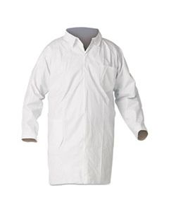 KCC44453 A40 LIQUID AND PARTICLE PROTECTION LAB COATS, LARGE, WHITE, W/POCKET, 30/CARTON