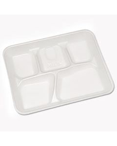 PCTYTH10500SGBX LIGHTWEIGHT FOAM SCHOOL TRAYS, WHITE, 5-COMPARTMENT, 8 1/4 X 10 1/2, 500/CARTON