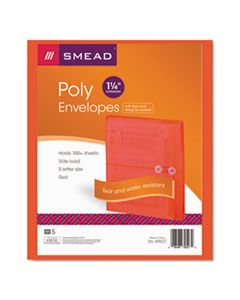 SMD89527 POLY STRING & BUTTON INTEROFFICE ENVELOPES, STRING & BUTTON CLOSURE, 9.75 X 11.63, TRANSPARENT RED, 5/PACK