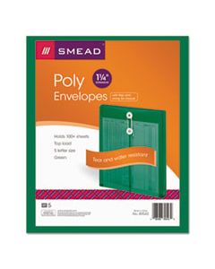 SMD89543 POLY STRING & BUTTON INTEROFFICE ENVELOPES, STRING & BUTTON CLOSURE, 9.75 X 11.63, TRANSPARENT GREEN, 5/PACK