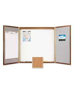 QRT838 CABINET, DRY ERASE, FABRIC/PORCELAIN/STEEL, 48 X 48 X 24, BEIGE/WHITE, OAK FRAME