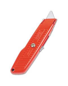 BOS10189C INTERLOCK SAFETY UTILITY KNIFE W/SELF-RETRACTING ROUND POINT BLADE, RED ORANGE