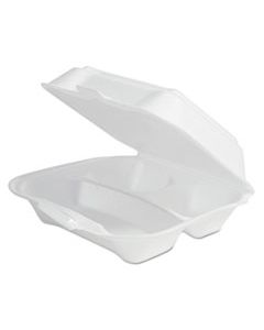 PST12039 DOUBLE-FOAM FOOD CONTAINERS, 8 X 8 X 3, WHITE, 3-COMPARTMENT, 2/CARTON