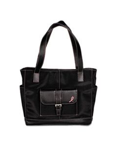 DTM48371 PINK RIBBON MICROFIBER TOTE, 12 X 4 X 10, BLACK/PINK