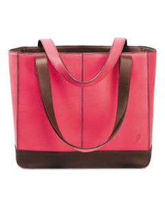 DTM48420 PINK RIBBON LEATHER TOTE, 11 1/2 X 4 X 10, PINK/CHOCOLATE