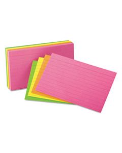 UNV47217 RULED NEON GLOW INDEX CARDS, 3 X 5, ASSORTED, 100/PACK
