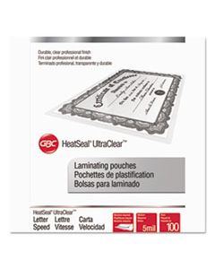 GBC3200587 ULTRACLEAR THERMAL LAMINATING POUCHES, 5 MIL, 9" X 11.5", GLOSS CLEAR, 100/BOX