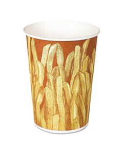 SCCGRS12 PAPER FRENCH FRY CUPS, 12 OZ, 3.4" DAIMETER X 4.4"H, YELLOW/BROWN FRY DESIGN, 1,000/CARTON