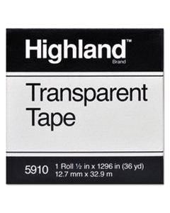 MMM5910121296 TRANSPARENT TAPE, 1" CORE, 0.5" X 36 YDS, CLEAR