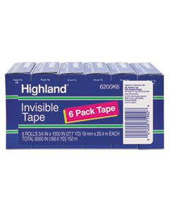 MMM6200K6 INVISIBLE PERMANENT MENDING TAPE, 1" CORE, 0.75" X 83.33 FT, CLEAR, 6/PACK