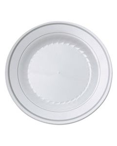WNARSM61210WSPK MASTERPIECE PLASTIC PLATES, 6 IN., WHITE W/SILVER ACCENTS, ROUND, 10/PACK