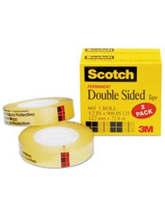 MMM6652PK DOUBLE-SIDED TAPE, 1" CORE, 0.5" X 75 FT, CLEAR, 2/PACK