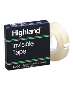 MMM6200121296 INVISIBLE PERMANENT MENDING TAPE, 1" CORE, 0.5" X 36 YDS, CLEAR