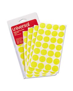 UNV40114 SELF-ADHESIVE REMOVABLE COLOR-CODING LABELS, 0.75" DIA., YELLOW, 28/SHEET, 36 SHEETS/PACK