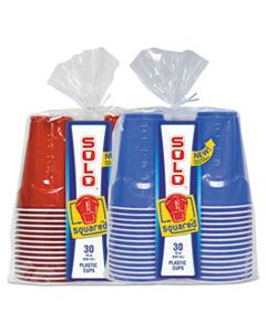 SCCSQ183020001 SOLO SQUARED PLASTIC PARTY CUPS, 18 OZ, RED & BLUE