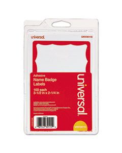 UNV39115 BORDER-STYLE SELF-ADHESIVE NAME BADGES, 3 1/2 X 2 1/4, WHITE/RED, 100/PACK