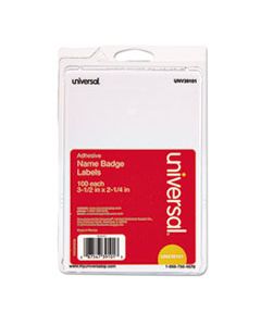 UNV39101 PLAIN SELF-ADHESIVE NAME BADGES, 3 1/2 X 2 1/4, WHITE, 100/PACK