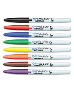 SAN16078 VIS-A-VIS WET ERASE MARKER, FINE BULLET TIP, ASSORTED COLORS, 8/SET