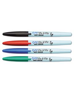 SAN16074 VIS-A-VIS WET ERASE MARKER, FINE BULLET TIP, ASSORTED COLORS, 4/SET