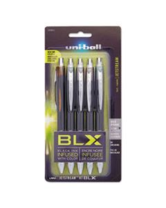 SAN1858851 JETSTREAM RT BLX RETRACTABLE ROLLER BALL PEN, 1MM, ASSORTED INK, BLACK BARREL, 5/PACK