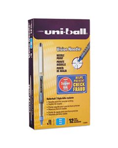SAN1734904 VISION NEEDLE STICK ROLLER BALL PEN, FINE 0.7MM, BLUE INK, SILVER BARREL, DOZEN