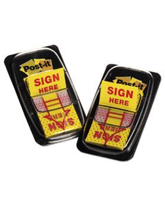 MMM680SH2 ARROW MESSAGE 1" PAGE FLAGS, "SIGN HERE", YELLOW, 2 50-FLAG DISPENSERS/PACK