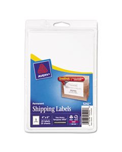 AVE5292 SHIPPING LABELS WITH TRUEBLOCK TECHNOLOGY, INKJET/LASER PRINTERS, 4 X 6, WHITE, 20/PACK