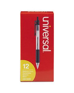 UNV15530 COMFORT GRIP RETRACTABLE BALLPOINT PEN, 1MM, BLACK INK, CLEAR BARREL, DOZEN