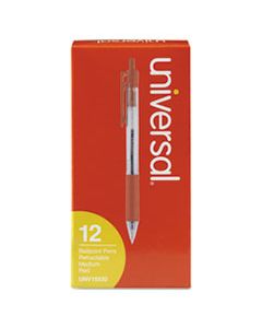 UNV15532 COMFORT GRIP RETRACTABLE BALLPOINT PEN, MEDIUM 1MM, RED INK, CLEAR BARREL, DOZEN