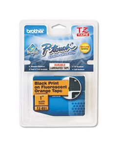 BRTTZEB51 TZ STANDARD ADHESIVE LAMINATED LABELING TAPE, 1" X 16.4 FT, BLACK ON FLUORESCENT ORANGE