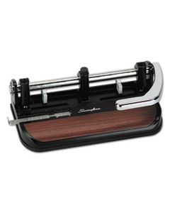 SWI74400 40-SHEET HEAVY-DUTY LEVER ACTION 2-TO-7-HOLE PUNCH, 11/32" HOLE, BLACK/WOODGRAIN