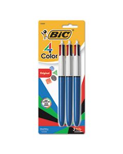 BICMMP31 4-COLOR RETRACTABLE BALLPOINT PEN, 1MM, BLACK/BLUE/GREEN/RED INK, BLUE BARREL, 3/PACK