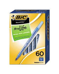 BICGSM609BE ROUND STIC XTRA LIFE STICK BALLPOINT PEN VP, 1MM, BLUE INK, TRANSLUCENT BLUE BARREL, 60/BOX