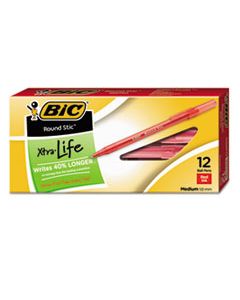 BICGSM11RD ROUND STIC XTRA LIFE STICK BALLPOINT PEN, 1MM, RED INK, TRANSLUCENT RED BARREL, DOZEN