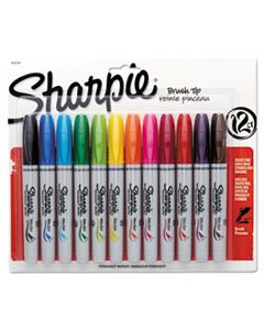 SAN1810704 BRUSH TIP PERMANENT MARKER, MEDIUM, ASSORTED COLORS, 12/SET