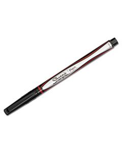 SAN1742665 WATER-RESISTANT INK STICK PLASTIC POINT PEN, 0.5MM, RED INK, BLACK/GRAY/RED BARREL, DOZEN