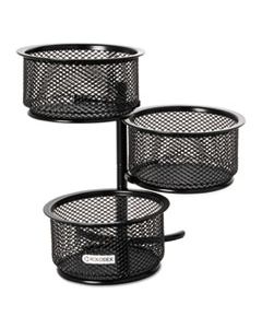 ROL62533 3 TIER WIRE MESH SWIVEL TOWER PAPER CLIP HOLDER, 3 3/4 X 6 1/2 X 6, BLACK